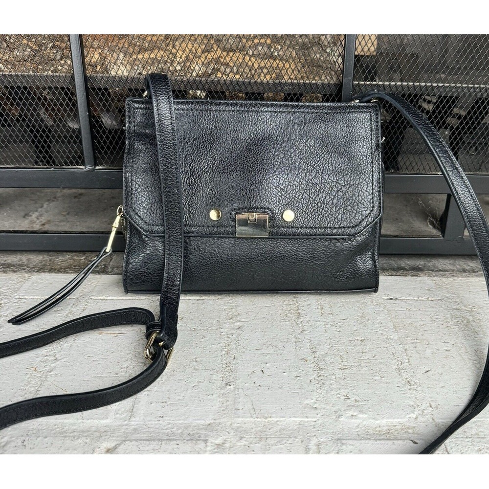 Sole Society  Black Pebbled Leather With Gold‎ Tone Adjustable Strap Crossbody